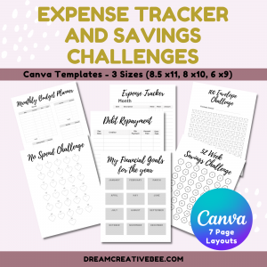 Expense Tracker and Savings Challenges Templates for Canva
