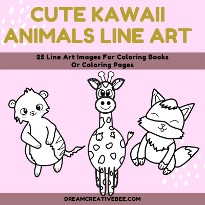 Cute Kawaii Animals Line Art
