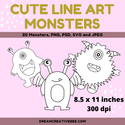Cute Monster Line Art With Commercial Use